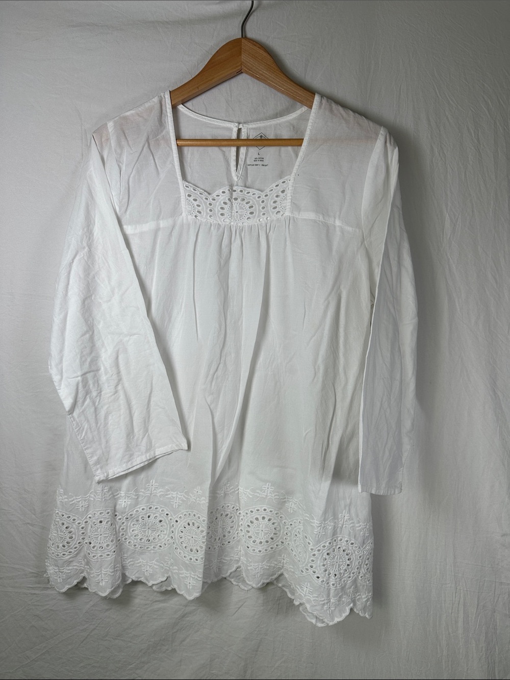 St. John's Bay White Eyelet-Trim Square Neck Tunic